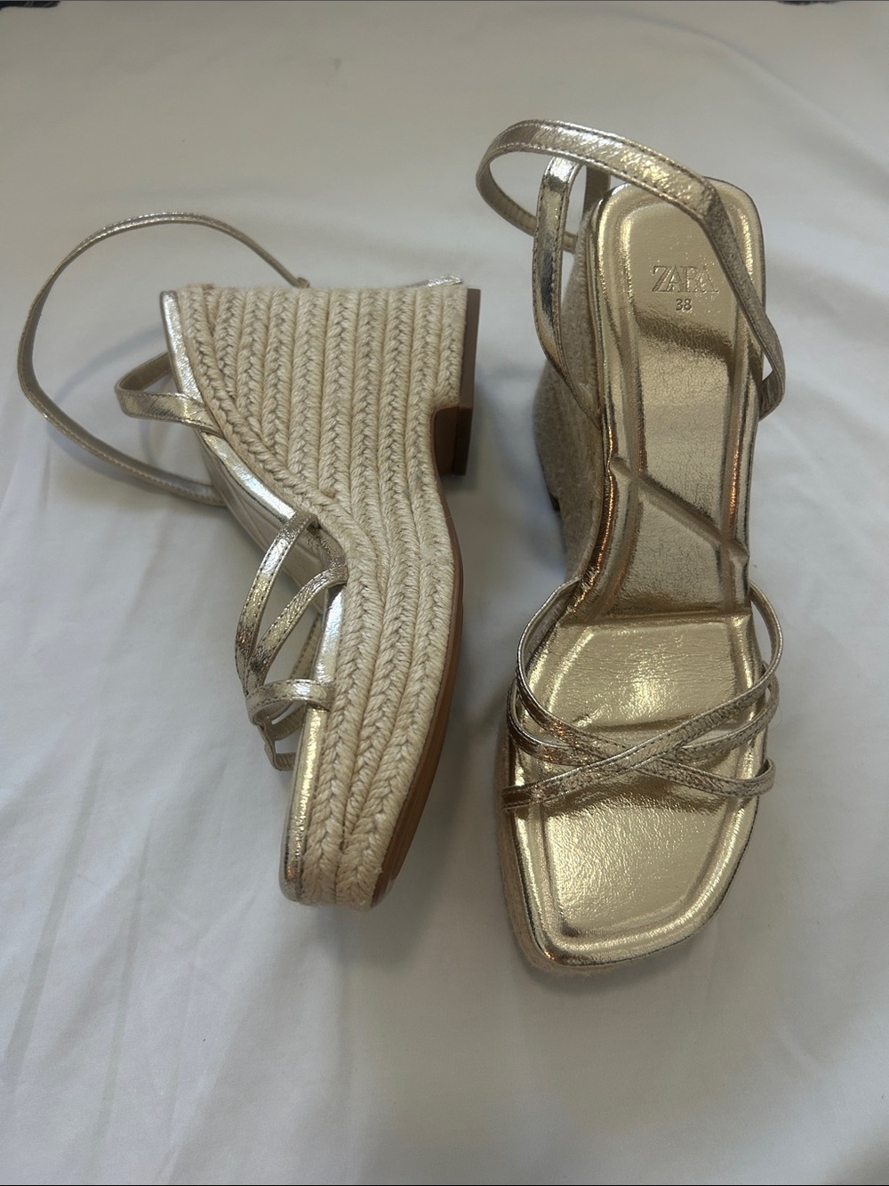 Zara Gold Wedge Espadrille Sandals
